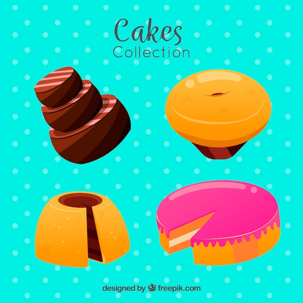 Set of cakes in flat style