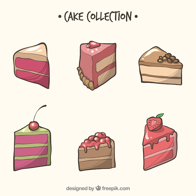 Vettore gratuito set di torte in mano disegnato stile