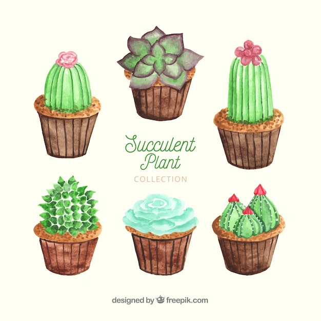 Set of cakes in watercolor style