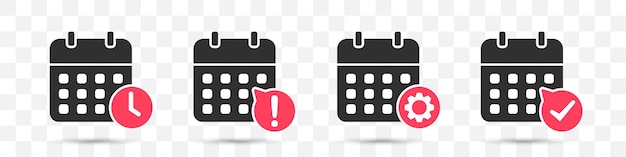 Set of calendar icons on a transparent background