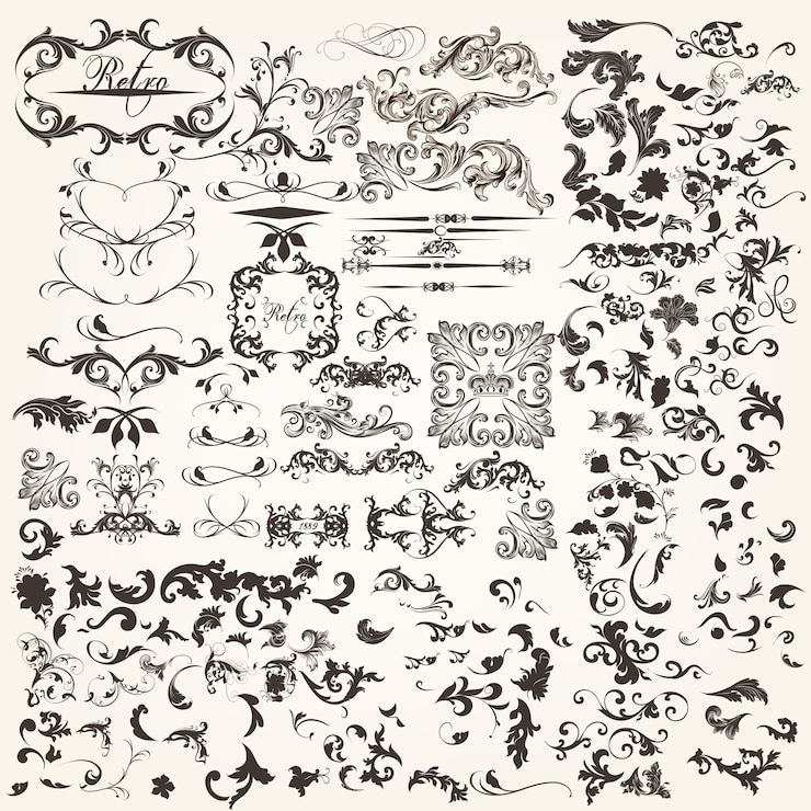 Free Vector set of calligraphic elements 