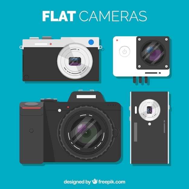 Set of cameras in flat design