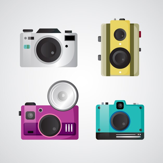 Set of cameras in flat design