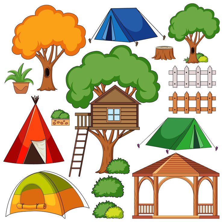 Free Vector set of camping objects isolated