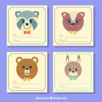 Free vector set of card with animals wearing bow ties