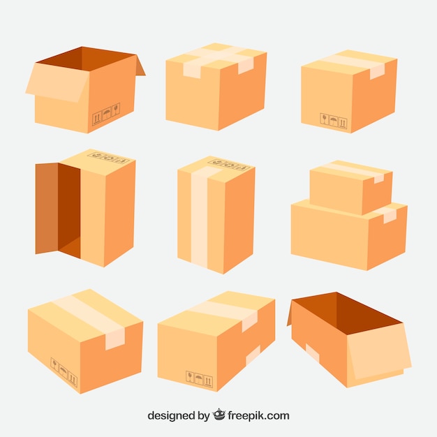 Free vector set of cardboard boxes to shipping