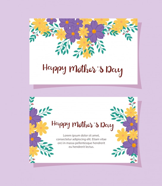 Set cards of happy mother day with flowers decoration