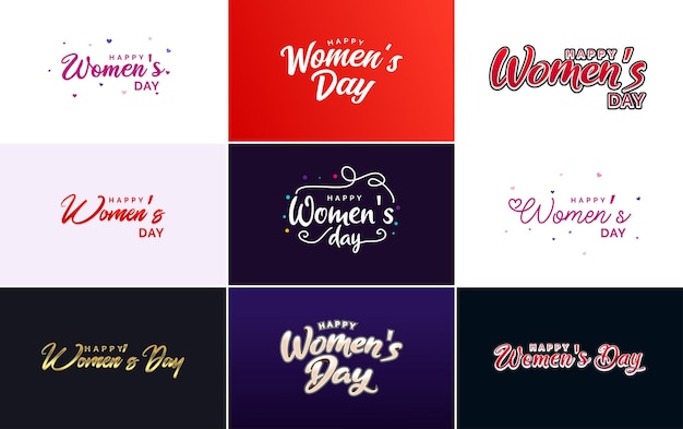 Set of cards with international women's day logo and a bright colorful design