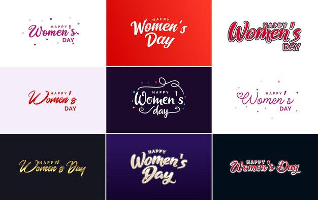 Set of cards with International Women's Day logo and a bright colorful design