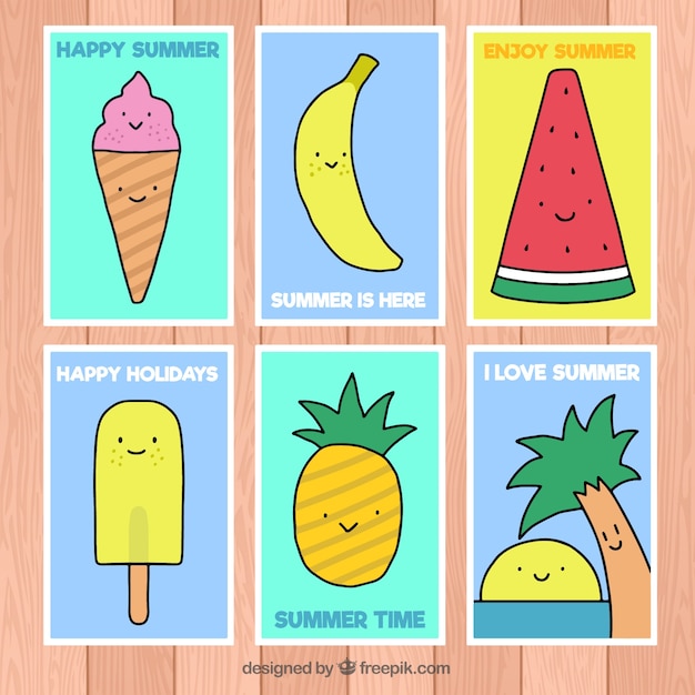 Free vector set of cards with nice summer characters