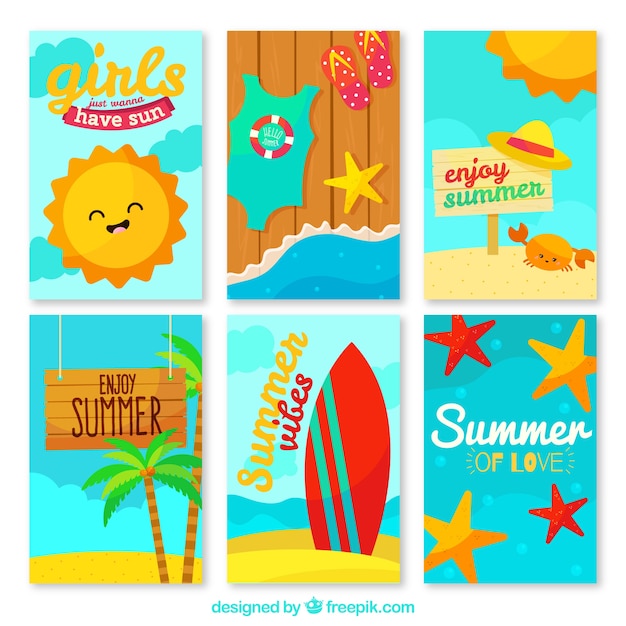 Free vector set of cards with summer elements