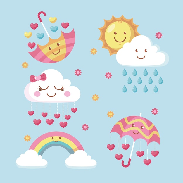 Set of cartoon chuva de amor decoration elements