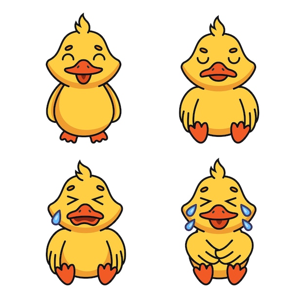 Free vector set of cartoon duck character expressing different emotions