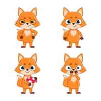 Free vector set of cartoon fox character being sad or upset, holding mushroom, receiving shocked news