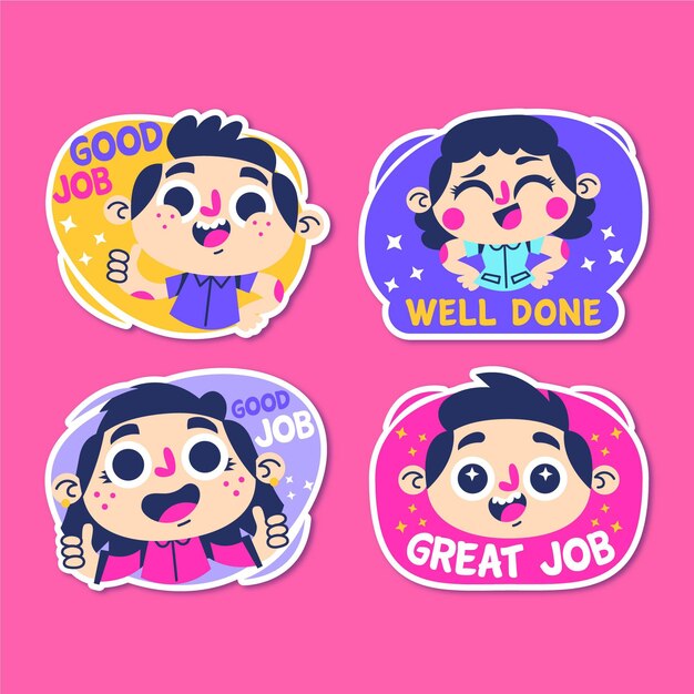 Set of cartoon good job stickers