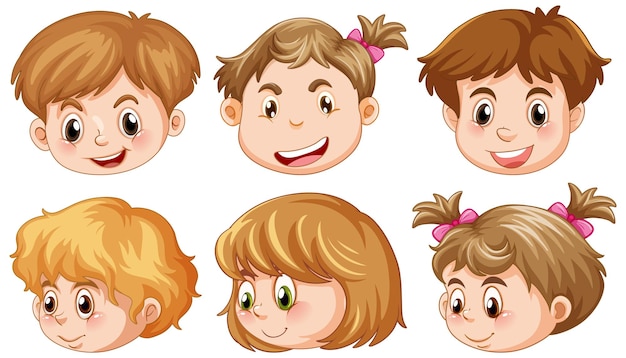 Free vector set of cartoon happy children heads