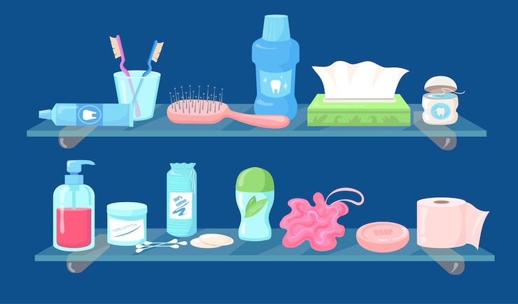 Free Vector set of cartoon hygiene care products flat illustration. collection of toiletries, household supplies for personal use
