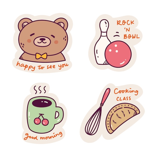 Set of cartoon kawaii sticker doodle