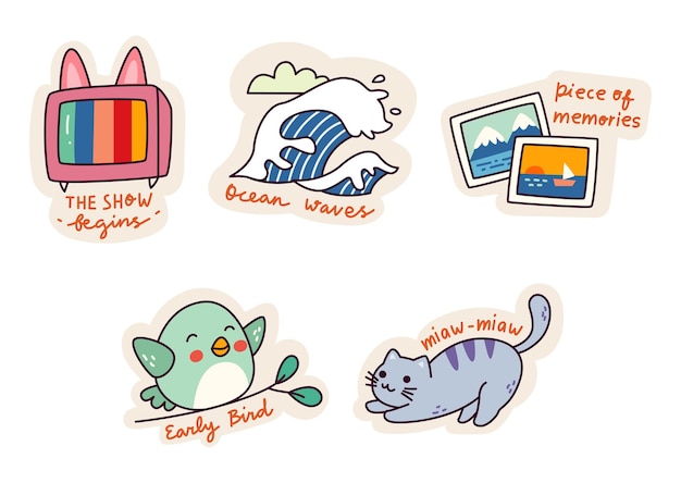 Free vector set of cartoon kawaii sticker