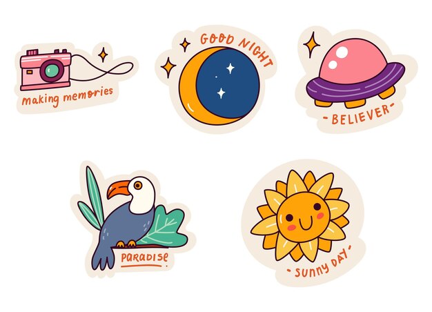 Free Vector  Collection of different cute nature stickers