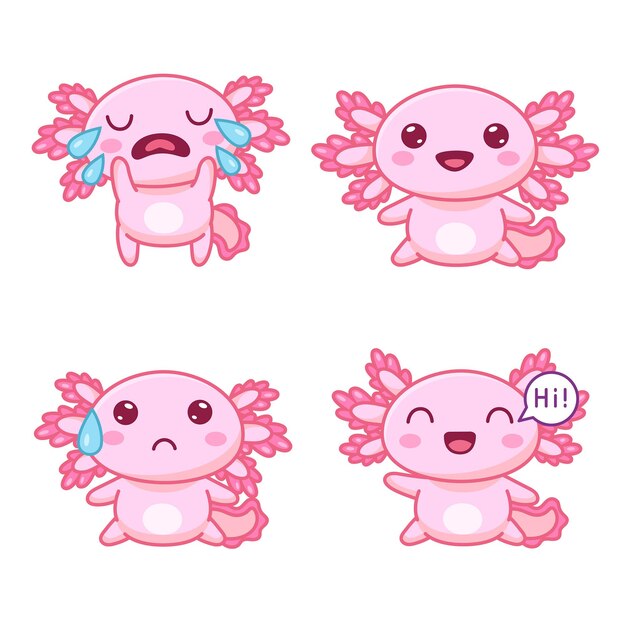 Set of cartoon little dragon character expressing different emotions