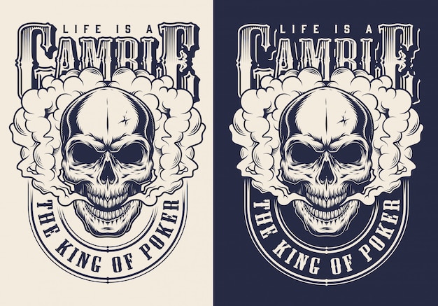 Free Vector set of casino emblems with skull