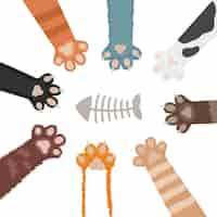 Free vector set of cats paw cartoon illustration. foot of domestic animal