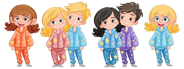 Free Vector | Set of character wearing pajamas