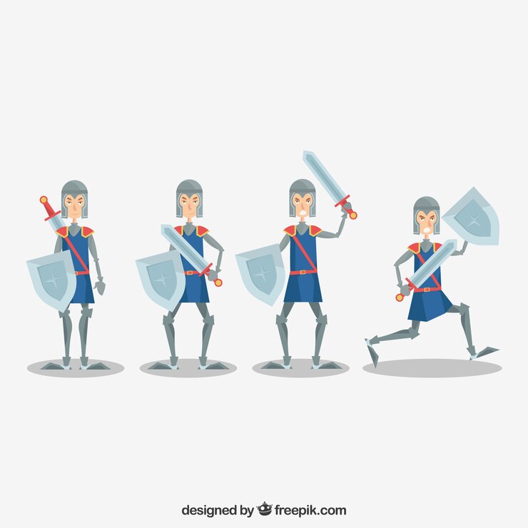 Бесплатный Вектор set of character with armor in different postures
