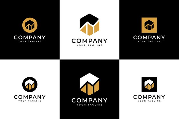 Set of chart in hexagon logo creative design for all uses