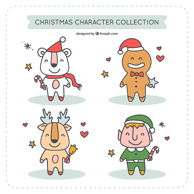 Set of cheerful hand drawn christmas characters
