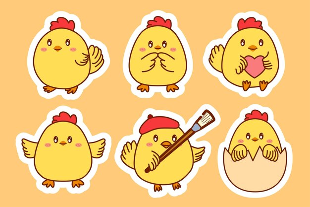 Set of chick with various activities and emotion cartoon vector