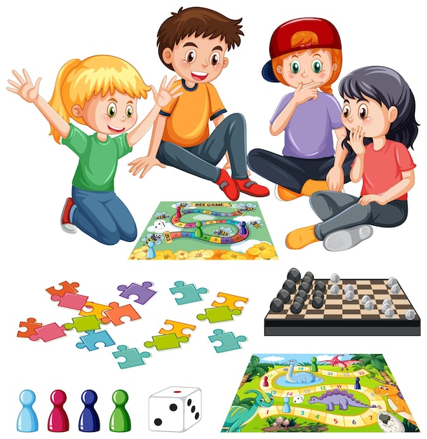 Vettore gratuito set di bambini e gioco da tavolo