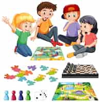 Free vector set of children and board game