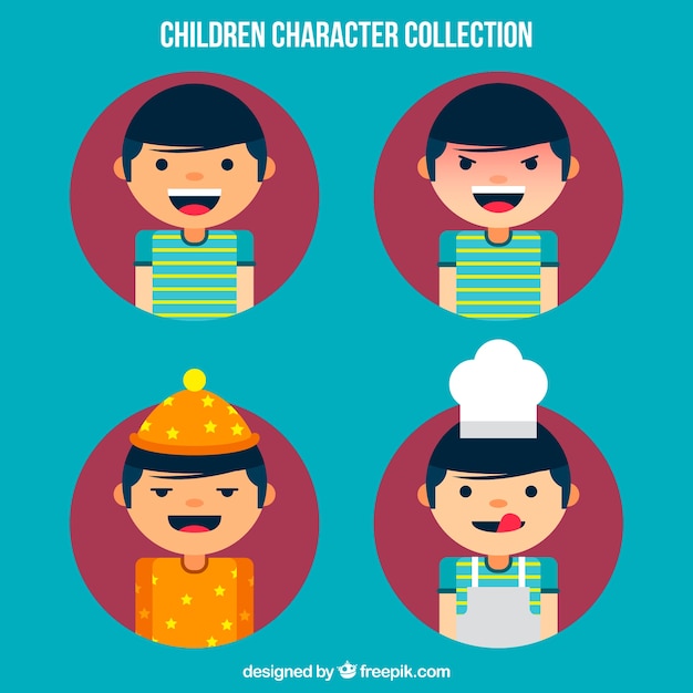 Free vector set of children characters with different expressions