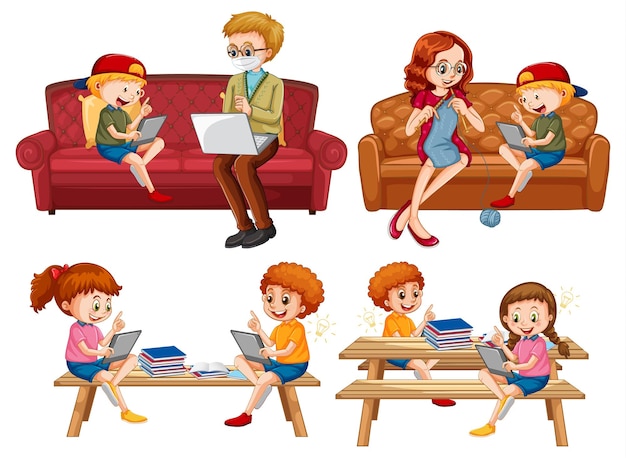 Free vector set of children doing different activities