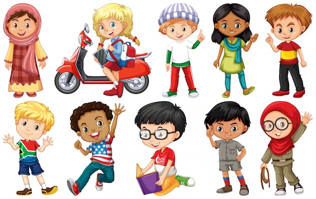 Free vector set of children from different countries