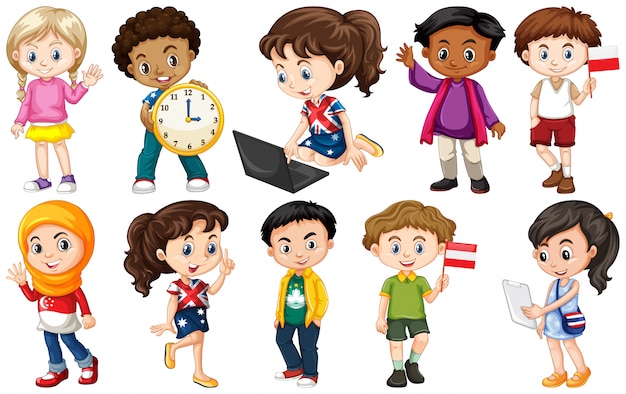 Free vector set of children from different countries