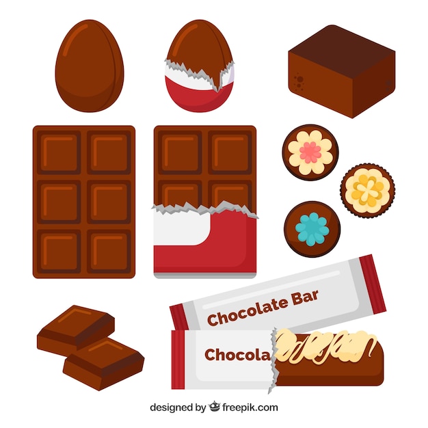 Vettore gratuito set di cioccolatini in diverse forme