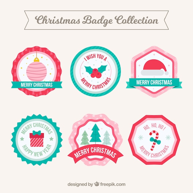 Set of christmas badges in flat design