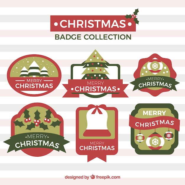 Set of christmas badges in retro style