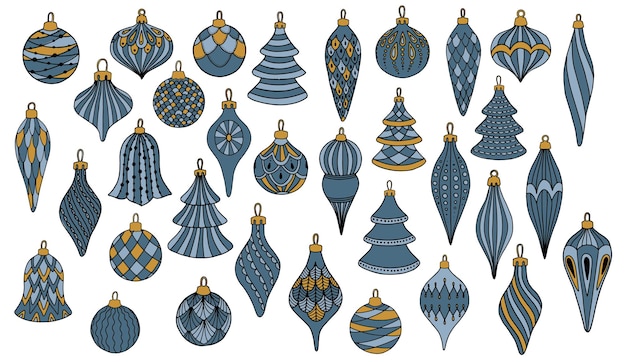 Set of christmas balls. christmas trees collection. for greeting cards, wrapping papers.