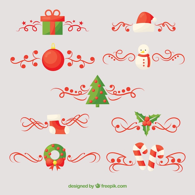 Free vector set of christmas calligraphic ornaments