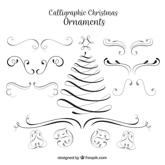 Set of christmas calligraphic ornaments