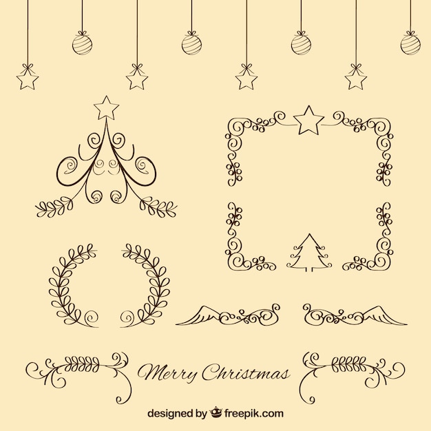 Set of christmas calligraphic ornaments