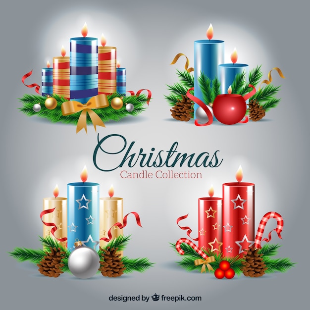 Set of christmas candles in realistic style