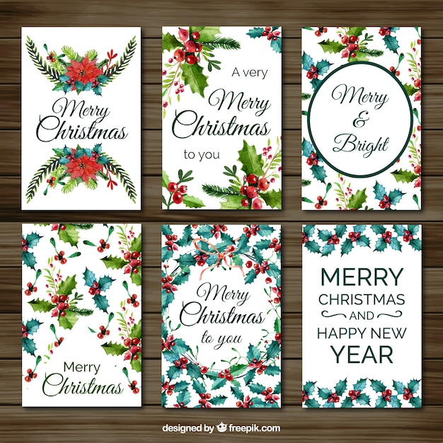 Set of christmas cards with watercolor mistletoe