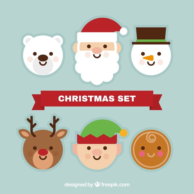 Set of christmas characters in flat design