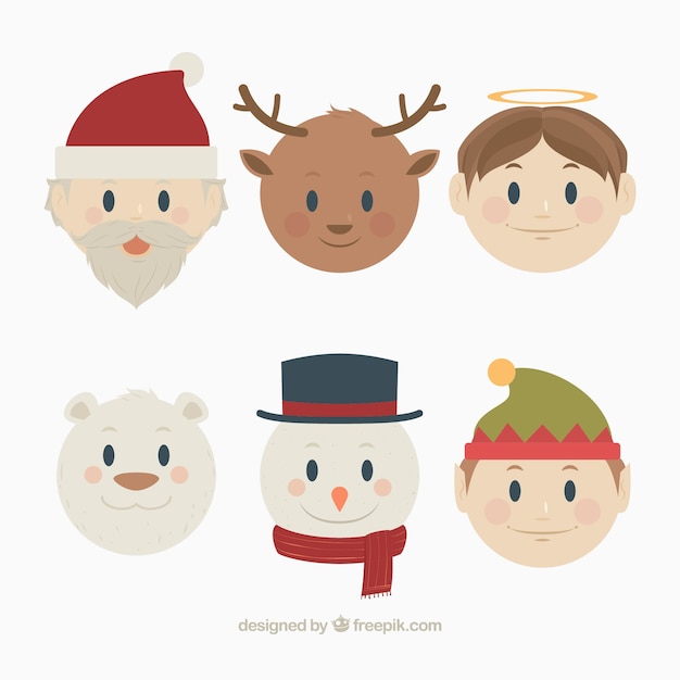 Free vector set of christmas characters in flat design