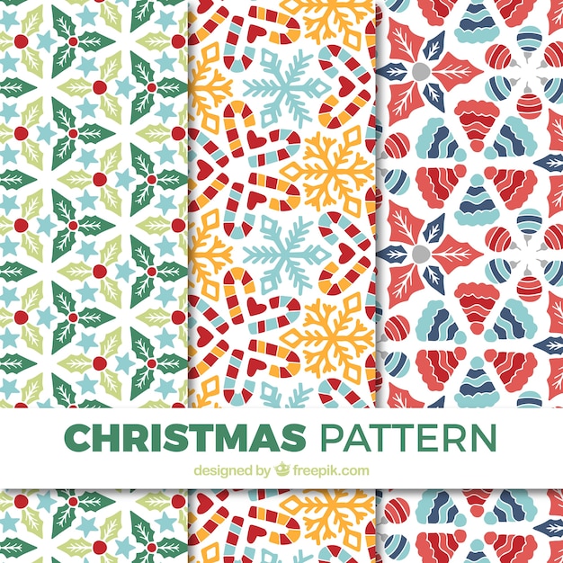 Set of christmas decorative patterns in abstract style